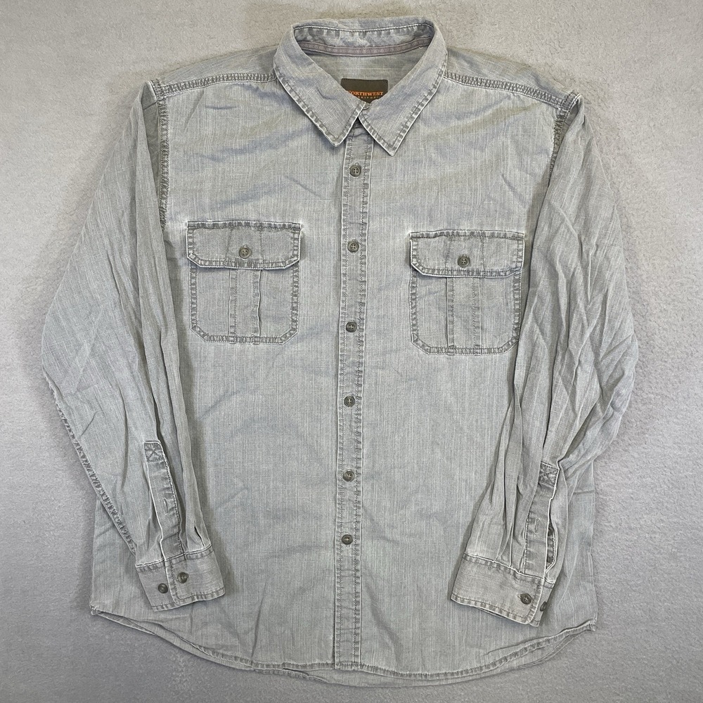 Northwest Territory Men’s XL Gray Cotton‎ Button Up Work Shirt 2 Pocket